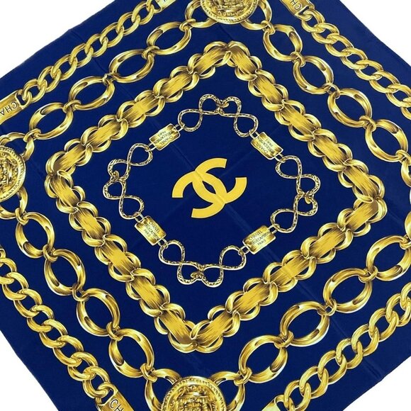 CHANEL - Dark Navy Dark yellow Multi Scarf 306-072625 - Picture 1 of 4